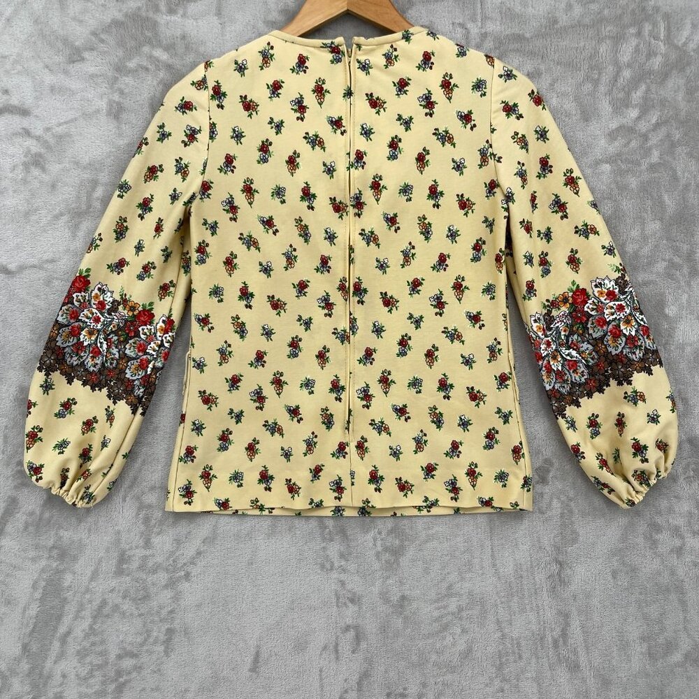 Vintage 70s Andrea Gayle Floral Balloon Sleeve Keyhole Top USA Made - Picture 9 of 14